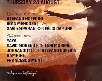 Cartel oficial del 6º aniversario de Pure Ibiza Radio en Cova Santa el 24 de agosto
