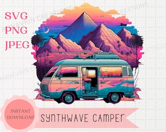 Camper Van Svg Png Jpg Clipart, Retro Camping Van Tshirt, Synthwave Van Shirt, Van Sticker, Travel Van SVG, Print on Demand, Commercial Use