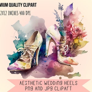 Wedding High Heels Watercolor PNG Clip Art, Pumps Art Clipart, Ladies Shoe Digital Art, Bachelorette Invites instant download commercial use