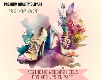 Wedding High Heels Watercolor PNG Clip Art, Pumps Art Clipart, Ladies Shoe Digital Art, Bachelorette Invites instant download commercial use
