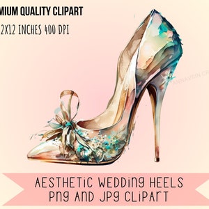 Wedding High Heels Watercolor PNG Clip Art, Pumps Art Clipart, Ladies Shoe Digital Art, Bachelorette Invites instant download commercial use