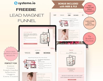 Systeme.io Lead Funnel Template, Ebook Funnel PLR/MRR Digital Products Sales Page, Course Creator Lead Magnet Website, Email List Building