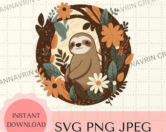 Cute Sloth Svg, Kawaii Sloth Svg Instant Download Cricut Silhoutte, Canva, Editable Sloth Design, Sleeping Sloth, Heart Sloth, Sloth SVG PNG