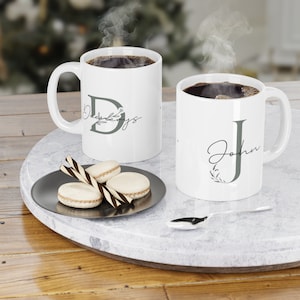 Couple Wedding Gift Ceramic Mug, Monogram Custom Name Mugs, Wife Gifts, Initial Names Customized Coffee Mug, Anniversary Gifts, GF Gifts
