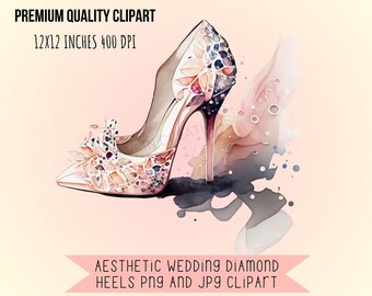 Wedding High Heels Watercolor PNG Clip Art, Pumps Art Clipart, Ladies Shoe Digital Art, Bachelorette Invites instant download commercial use