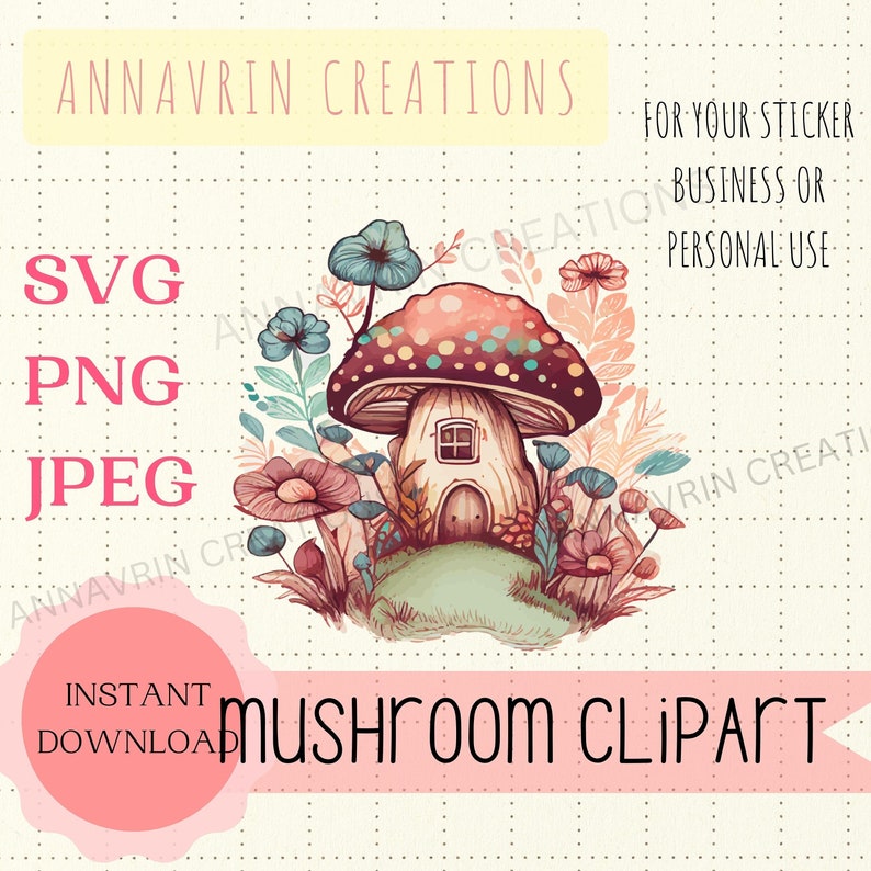 Watercolor Mushroom Cottagecore Clipart Svg Png, Mushroom Clipart Cottagecore svg, Digital Crafting Paper Crafting Junk Journal Mystical Art image 1