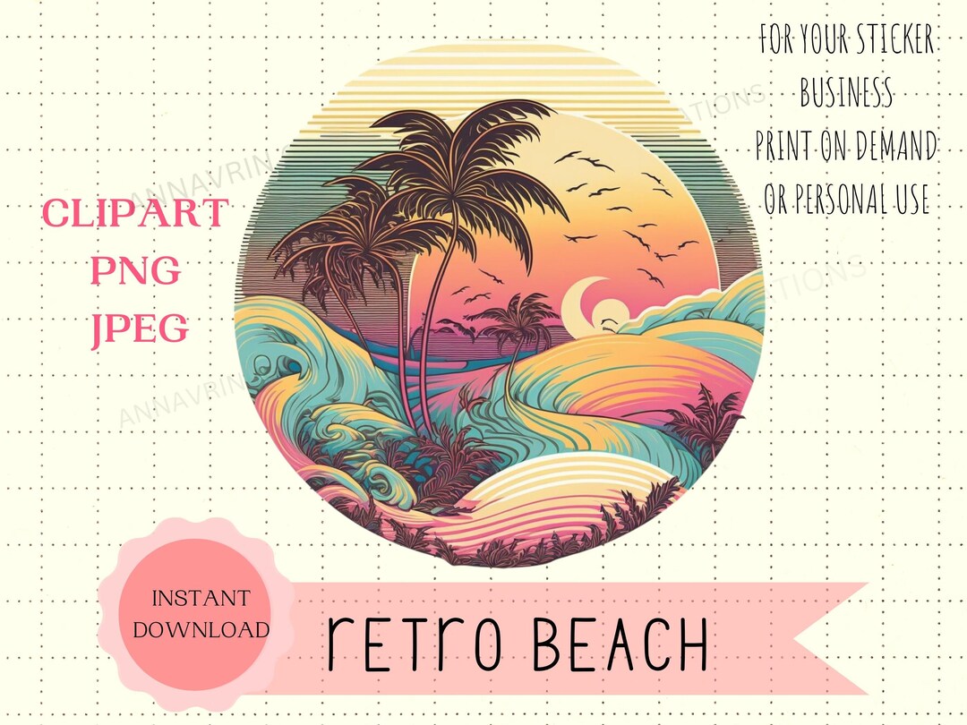 Retro Summer Beach Clipart, Vintage Summer Sublimation PNG, Beach