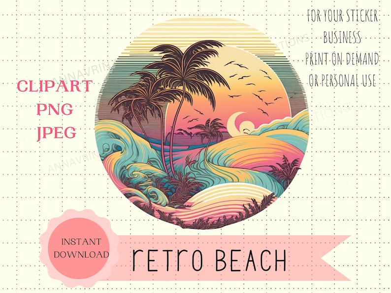 Retro Summer Beach Clipart, Vintage Summer Sublimation PNG, Beach ...