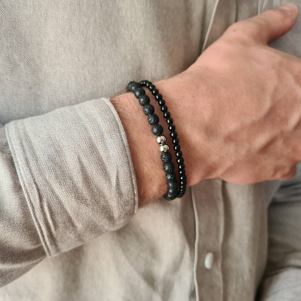 Perlenarmband Herren Lavastein