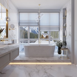 Marble Bathroom Modern Interior Design, Realistic 3D Visualisation of Custom Bathroom Space, 3D Render Home E-design Services