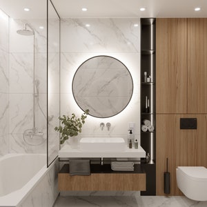 Bathroom Modern Interior Design, Realistic 3D Visualisation of Custom Bathroom Space, 3D Render Home E-design Servises