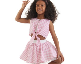 Pink Checkered Skirt and Top Set, Movie Inspired Girls' Costume, Pink Tutu Skirt and Top, Pink Girls Set, Matching Set, Pink Doll Outfit