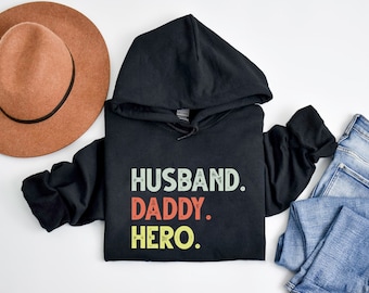 Fathers Day Husband Daddy Hero Hoodie, Gift for Dad, Happy Fathers Day Hoodie, Vintage Daddy Hoodie
