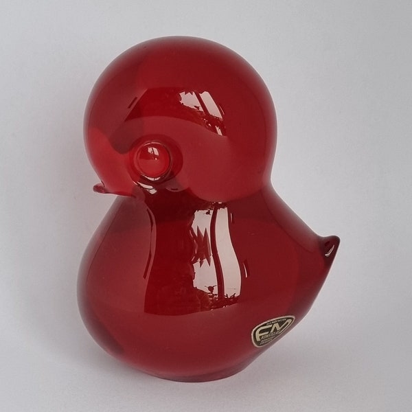 Swedish 1960's Josef Marcolin FM Konstglas Ronneby Handmade Red Glass Bird "Pippi"