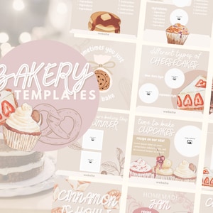 30 Bakery Instagram Post Templates | Baking Recipe Canva Post Templates | Bakery Branding Kit | Food Blogger Posts | Baker Feed Engagement