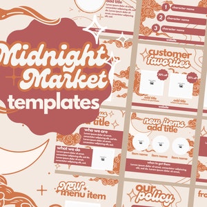 Midnight Market Instagram Post Templates | Orange Cloudy Social Media Templates | Editable Social Media Canva Templates | Ramen Branding
