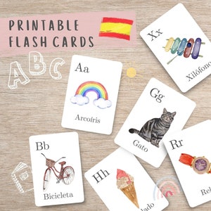 Spanish alphabet flash cards, Printable Alphabet Flash Cards, Printable Flashcards, Spanish abc, learning cards, abc, DIGITAL DOWNLOAD