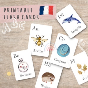フランス語のアルファベットのフラッシュカード、ホームスクールのアクティビティ、Abcflashcards、教室の装飾、abc、保育園の装飾、デジタルダウンロード