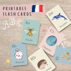 Cartões de alfabeto francês, atividade de educação domiciliar, cartões de flash ABCFlash, decoração de sala de aula, ABC, decoração de berçário, DOWNLOAD DIGITAL