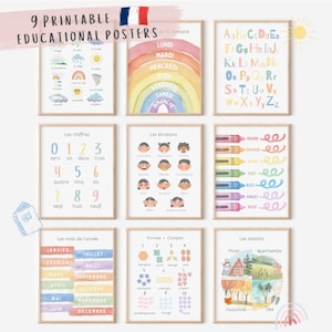 Set of 9 Educational Poster, French educationalposter Educationalposter, Toddlerplayroom, educative posters, Montessoritoddler, Learnfrench