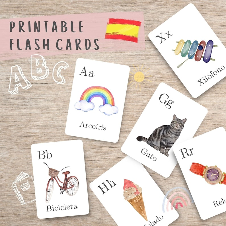 Spanish Alphabet Flash Cards, Printable Alphabet Flash Cards, Printable