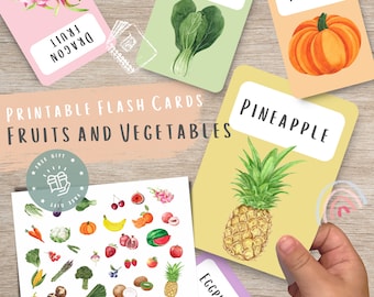 Fruits and Vegetables Flash Cards, Preschool Learning (Digital Download)