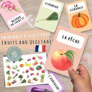 Fruits and Vegetables Flash Cards, fruits and vegetables, fruitsflashcards, Preschool learning, flash cards, learn french, DIGITAL DOWNLOAD