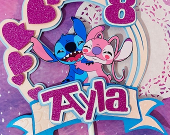 Personlaised Stitch & Angel inspired Cake topper/ decoration