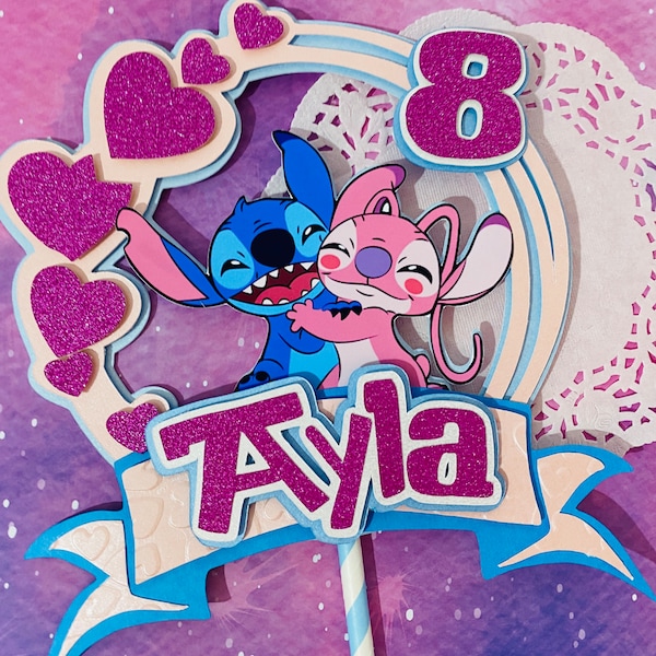 Personlaised Stitch & Angel inspired Cake topper/ decoration