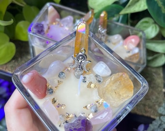 Divine Feminine Empowerment Crystal Candle - Triple Moon Goddess