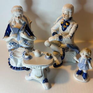 Rococo Blue & White Figurines Vintage Porcelain Couple - Victorian Tea