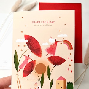 Biglietto pieghevole + busta “Cuore grato”, biglietto motivazionale, biglietto d'auguri motivazionale, biglietto d'auguri, regalo per lei, biglietto d'auguri con fiori di papavero