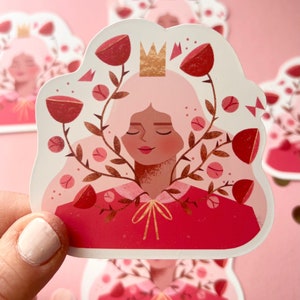 Journal Sticker „Grow in grace“, Mädchen Blumen, Selbstliebe, Prinzessin Aufkleber Laptop/Tagebuch, Planer Sticker, cute girl Sticker, rosa