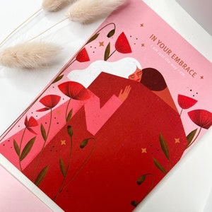 Tarjeta plegable + sobre "En tu abrazo", tarjeta día de la madre, aniversario, boda, aniversario, tarjeta de regalo para ella, regalo de San Valentín para mujer