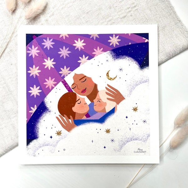 FineArt Kunstdruck 21 x 21 cm, „Mutterliebe“ Print, wunderschöner Kunstdruck, Mutter und Kind Poster, Celestial Print, Geschenk Muttertag