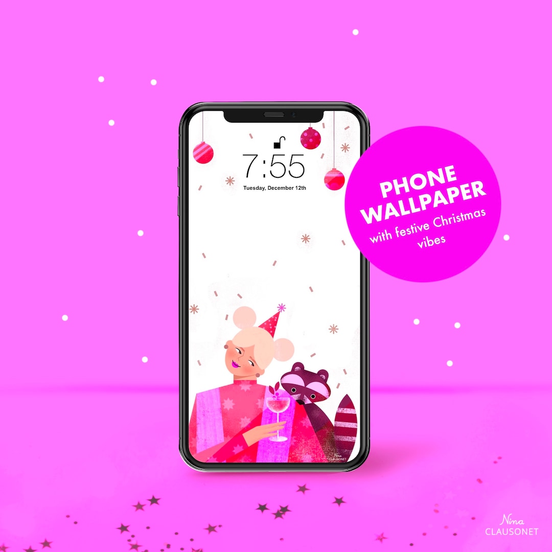 Phone Wallpaper Raccoon, Phone Wallpaper Girl Illustration, Christmas