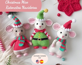 Christmas Mice, Amigurumi Crochet Pattern (ESP/ENG), PDF file