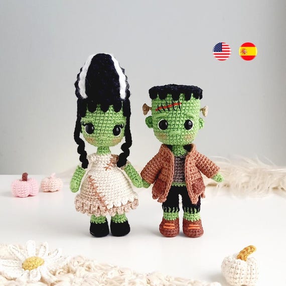 Franky y su novia, Patrón crochet amigurumi (ESP/ENG), archivo formato PDF