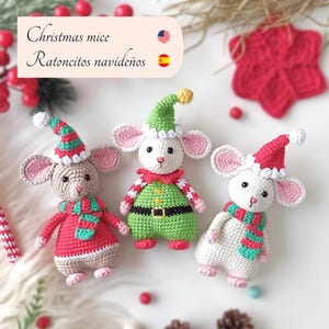 Ratoncitos navideños, Patrón crochet amigurumi (ESP/ENG), archivo formato PDF