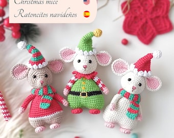 Christmas Mice, Amigurumi Crochet Pattern (ESP/ENG), PDF file