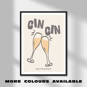 Cin Cin / Arte de pared ilustrativo de champán / A5 A4 A3 A2 A1 / Póster de pared dibujado a mano sin marco para amantes de las bebidas