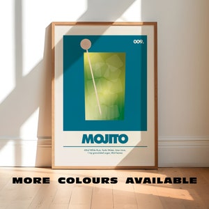 Mojito Cocktail Print | Unframed Minimalist Kitchen Wall Art | Unique Modern Artwork | Home Bar Decor