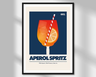 Aperol Spritz Cocktail Print | Minimalist Bar Wall Art