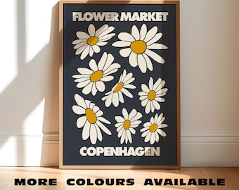 Blumenmarkt, Kopenhagen | Retro gedruckte Wandkunst | Ungerahmt illustriertes Poster | Einzigartiges modernes Kunstwerk