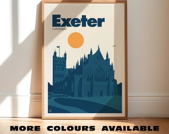 Exeter Cathedral Print, Devon, Retro Travel Poster