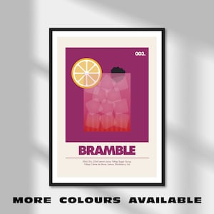 Bramble Cocktail Print | Unframed Minimalist Wall Art | Cool Retro Bar Cart Art | Home Bar Kitchen Decor
