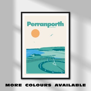 Perranporth, Cornovaglia / Stampa di viaggio minimalista / A5 A4 A3 A2 A1 / Meridiana del Millennio / Poster senza cornice