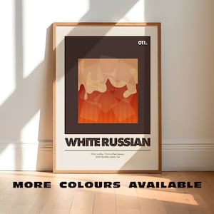 White Russian Cocktail Print | Cool Unframed Minimalist Retro Kitchen Wall Art | Home Bar Decor