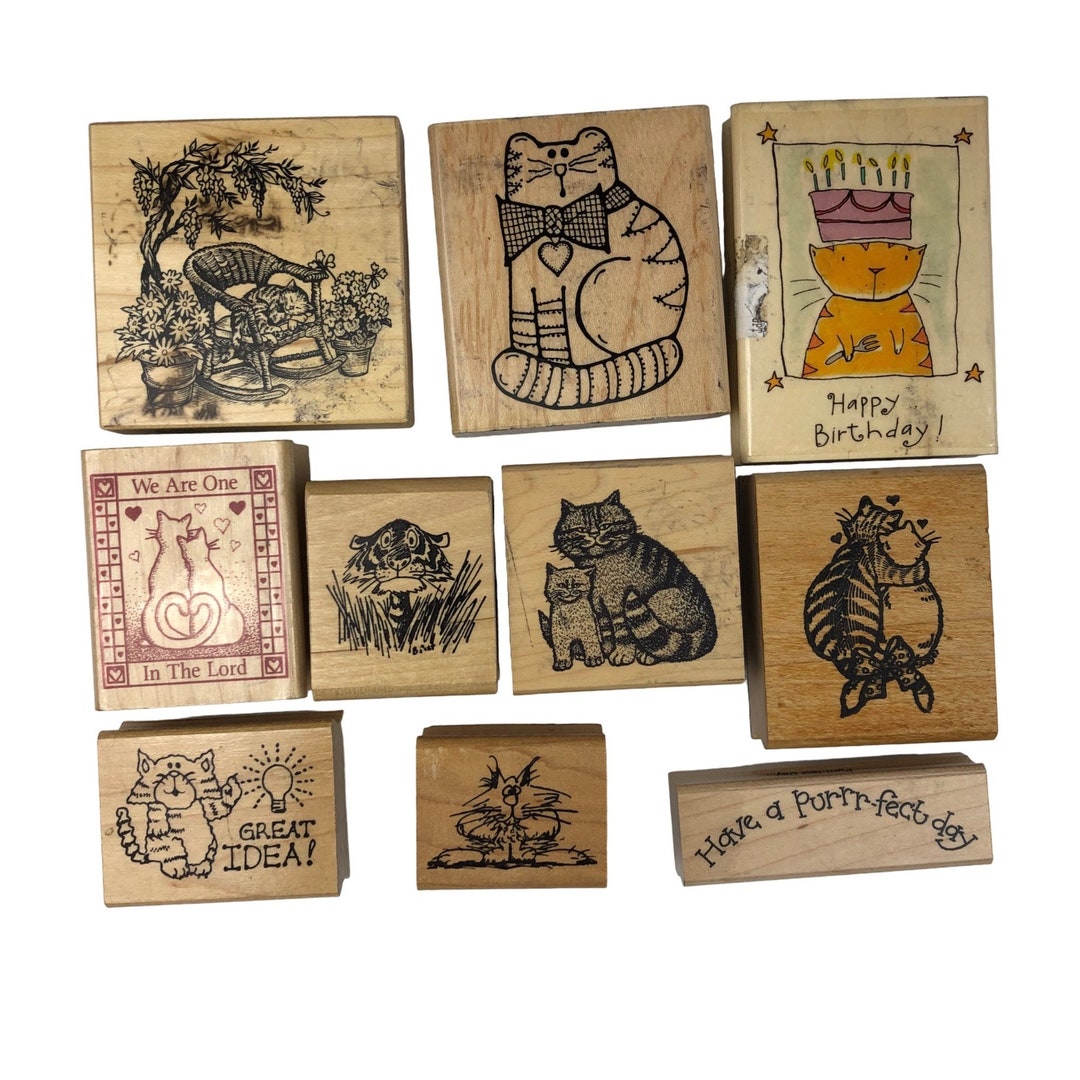 Vintage Lot of Ten Cat Rubber Stamps Etsy