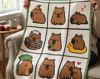 Schema per coperta all'uncinetto a forma di capibara, modello Amigurumi a forma di animale in formato PDF (download digitale)